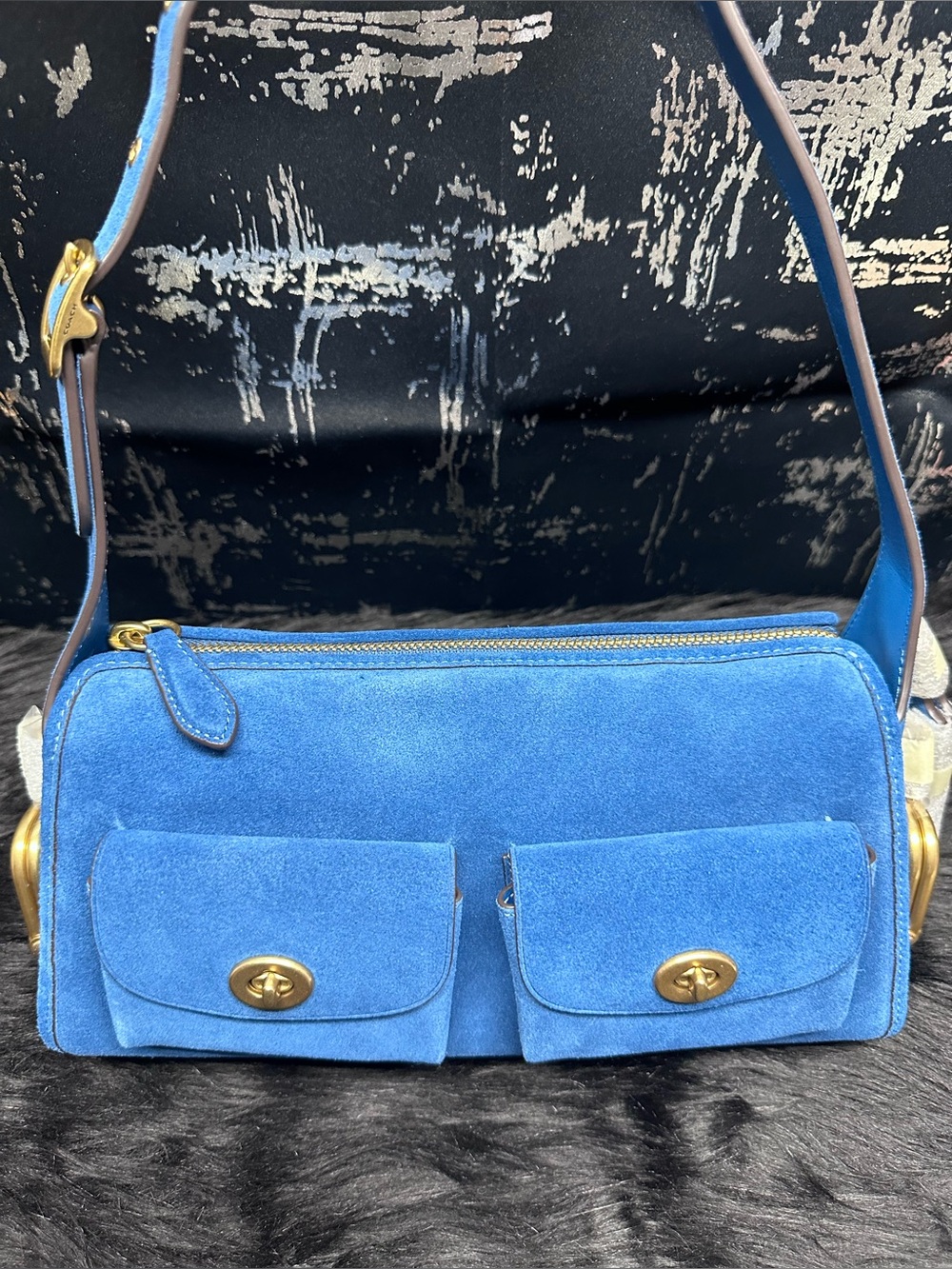 Coach Haversack 27 in Blue Jay Suede Shoulder/Crossbody Handbag
